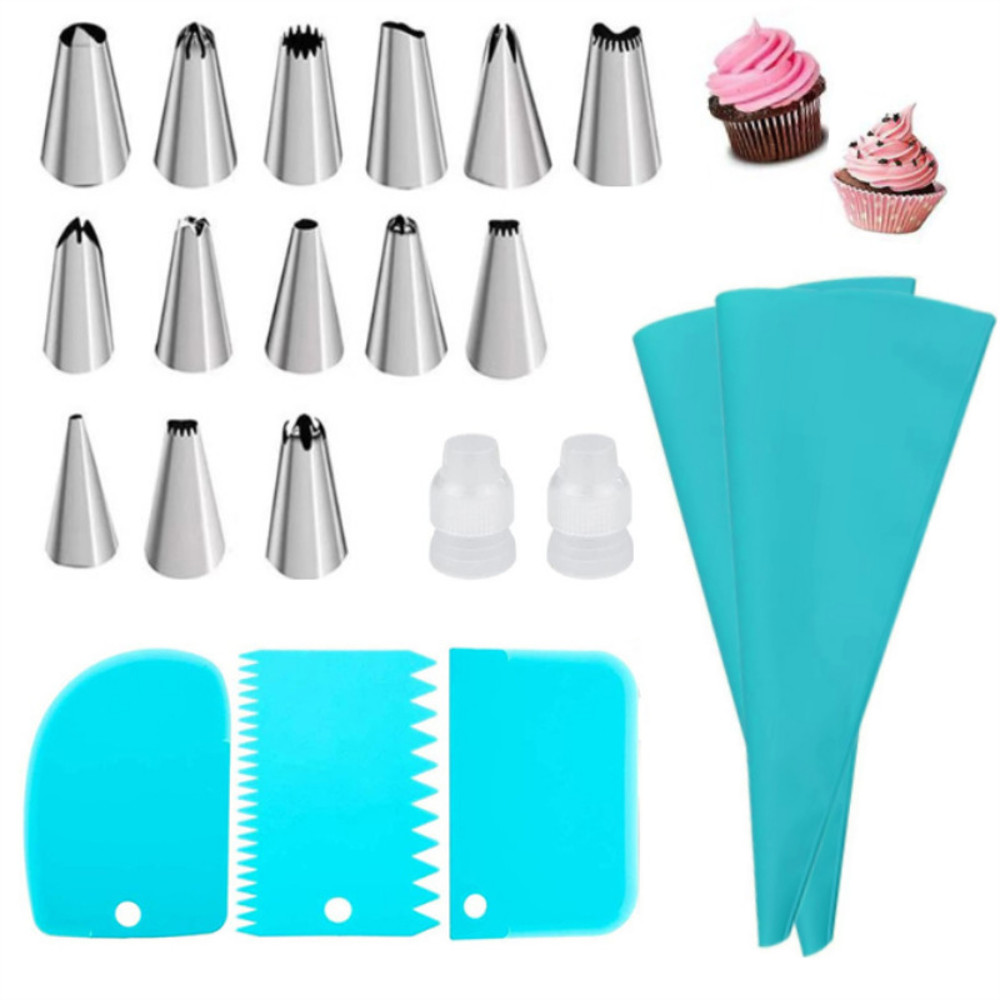 Premium Stainless Steel Nozzle Tips Set with Silicone Piping Bags, DIY Cake Decorating Kit for Beginners
