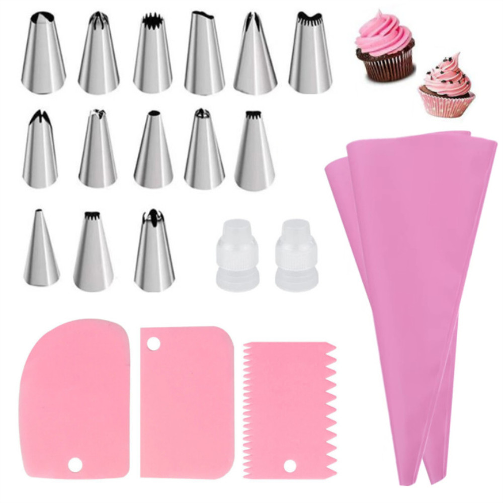 Premium Stainless Steel Nozzle Tips Set with Silicone Piping Bags, DIY Cake Decorating Kit for Beginners