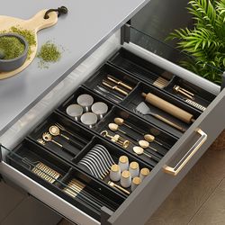 adjustable under cabinet dish rack, retractable spacing drawer organizer for spoons, chopsticks utensils space-saving