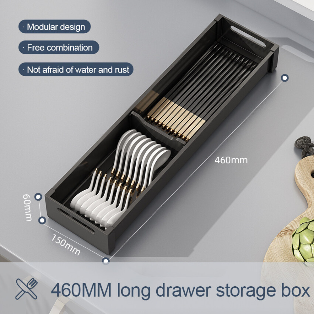 Adjustable Under Cabinet Dish Rack, Retractable Spacing Drawer Organizer for Spoons, Chopsticks Utensils Space-Saving