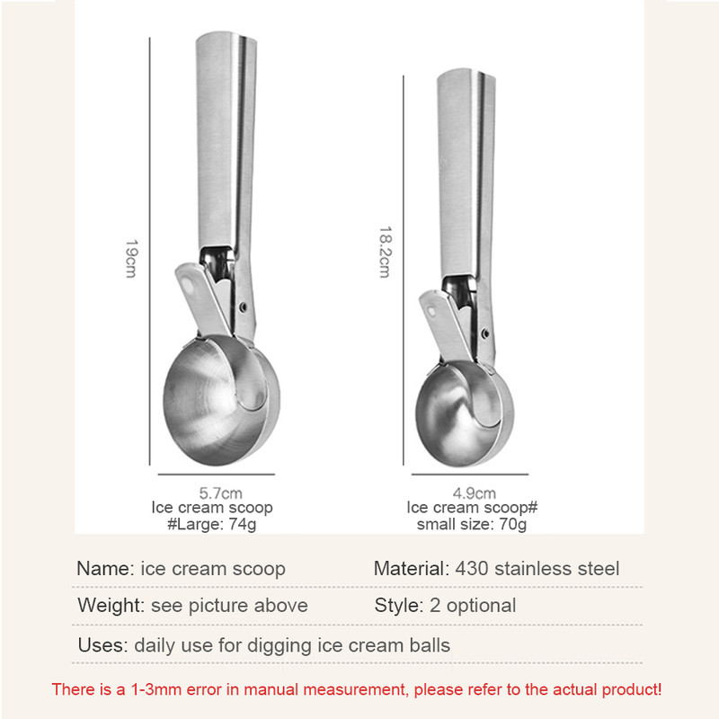 Stainless Steel Dual Purpose Ice Cream Scoop Multifunctional Fruit Scooper & Kitchen Essential for Smooth Serving