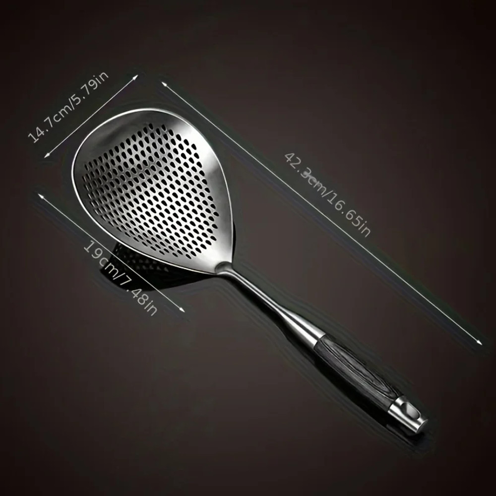 Stainless Steel Strainer with Wood Handle Multi Use Kitchen Sieve & Scoop Spoon