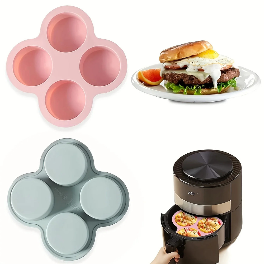 Air Fryer Egg Mold Round Shape NonToxic 4Cup Silicone Egg Steamer Cooking Mold Fried Egg Tool For 1
