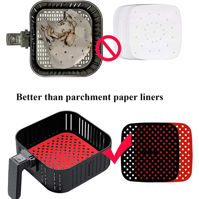 Reusable Air Fryer Liners for 5QT or Bigger, Easy Clean, Dishwasher Safe Non-Stick Parchment Paper Replacer