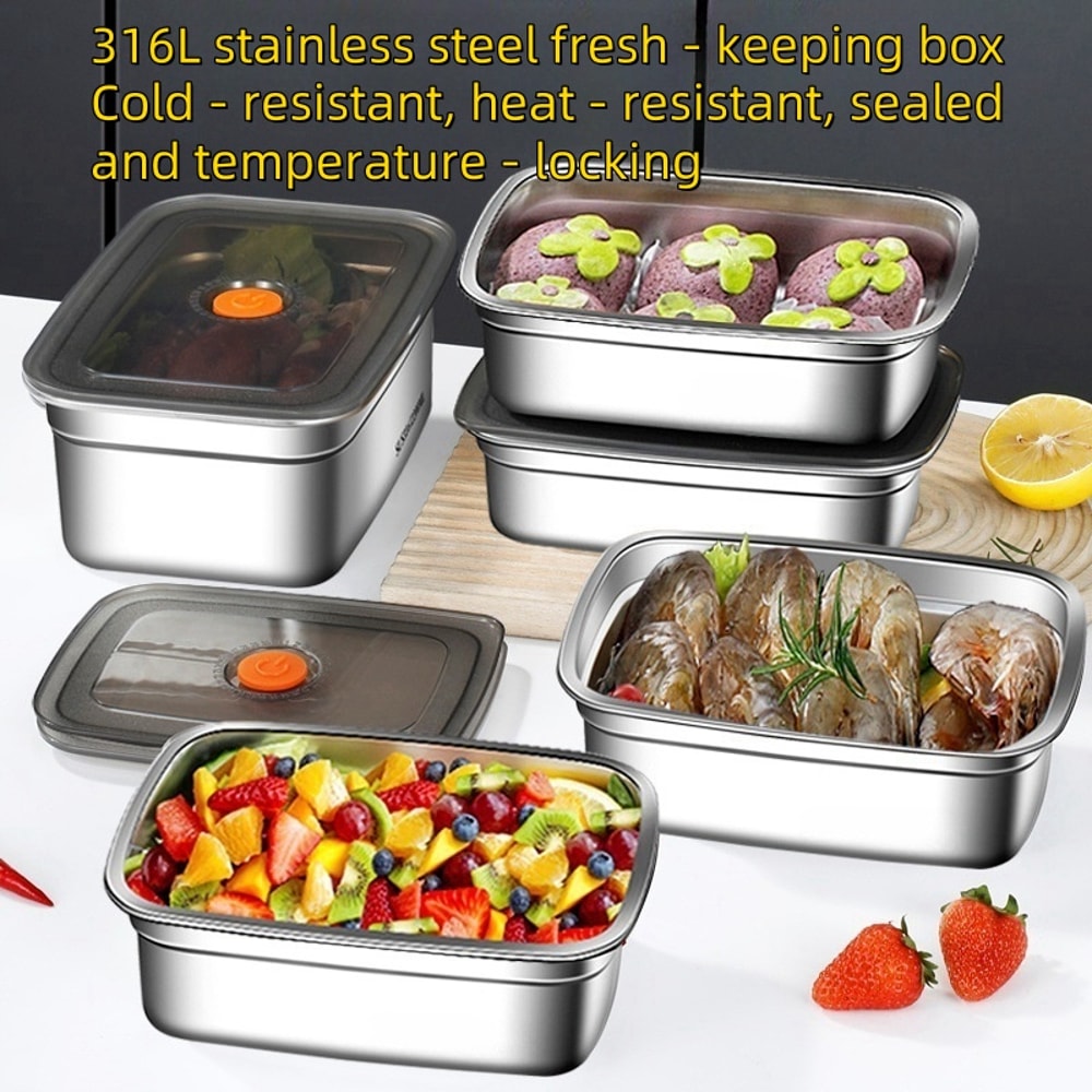 Stainless Steel Crisper Lunch Box Sealed Leakproof Bento Box Refrigerator Freezer Storage Box For C