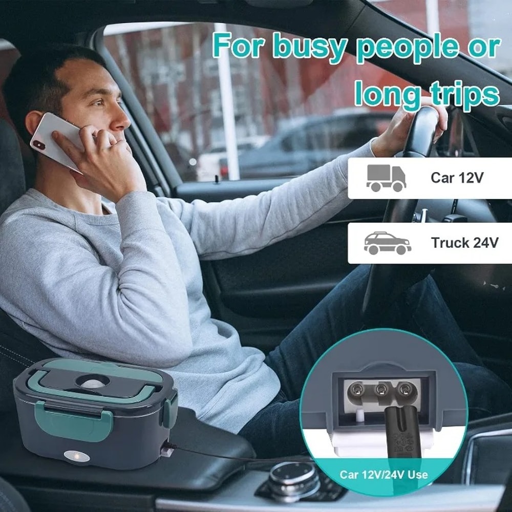 Electric Lunch Box, Portable Food Warmer, Leak Proof Heating Container for Car, Home, Office Use, Meal Prep Solution