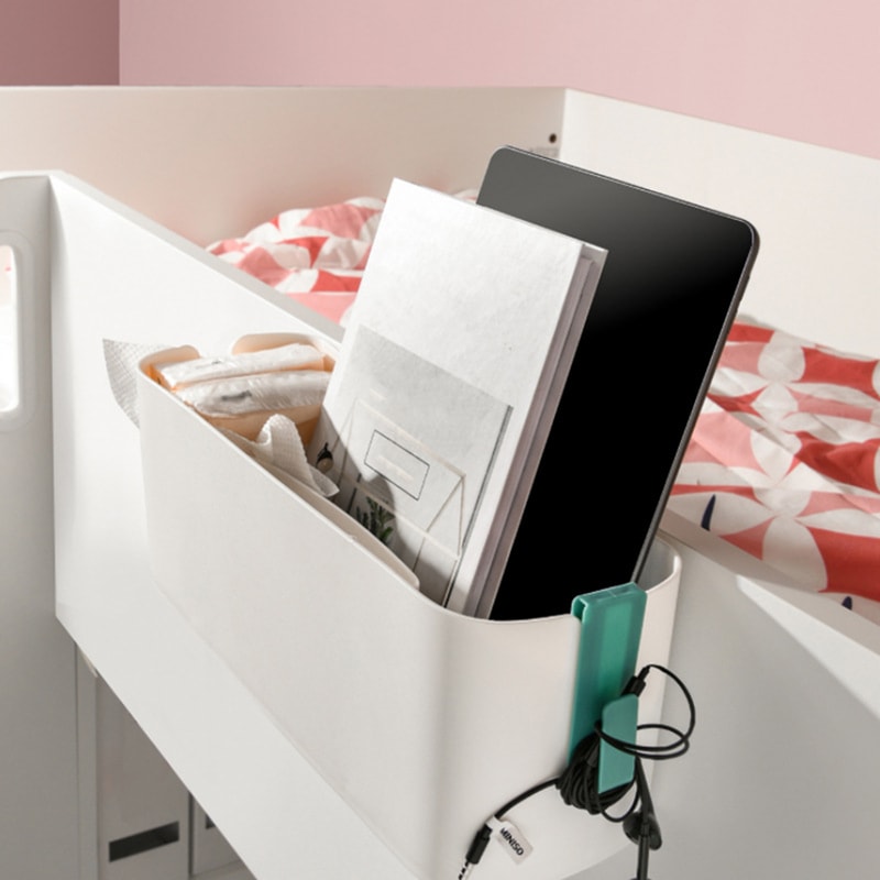 Bedside Storage Caddy Magazine Holder, Bed Hanging Bag Organizer for Phone, Books, Crib Rail, Double Hook Storage Box
