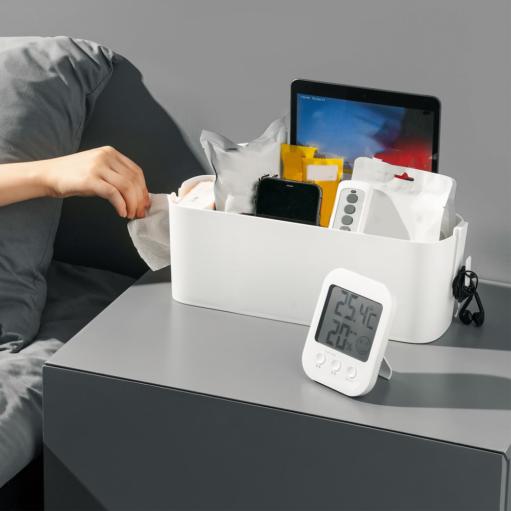 Bedside Storage Caddy Magazine Holder, Bed Hanging Bag Organizer for Phone, Books, Crib Rail, Double Hook Storage Box