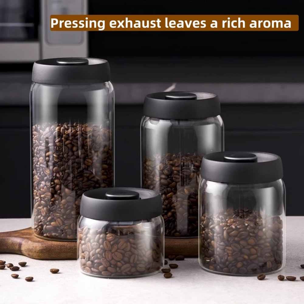 Multi Capacity Coffee Pot With Black Lid Manual Vacuum Sealed Storage Jar MoistureProof Glass Teapo