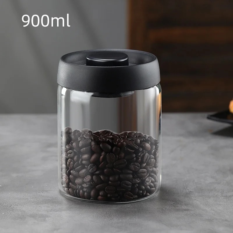 Multi Capacity Coffee Pot With Black Lid Manual Vacuum Sealed Storage Jar MoistureProof Glass Teapo