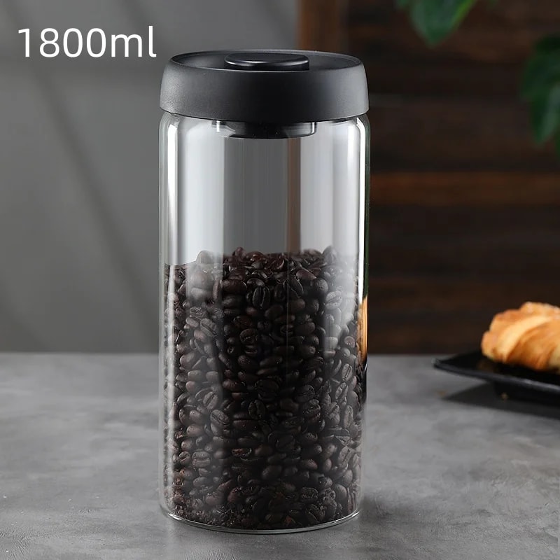 Multi Capacity Coffee Pot With Black Lid Manual Vacuum Sealed Storage Jar MoistureProof Glass Teapo