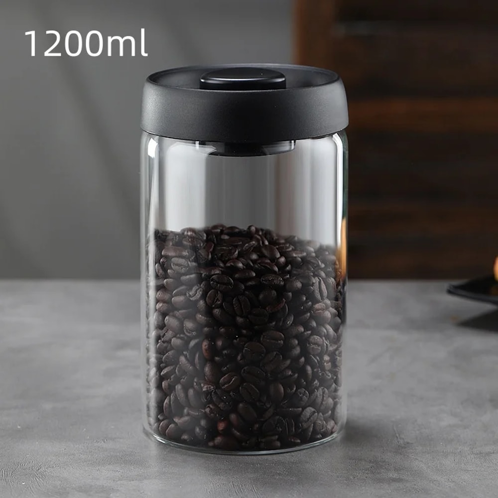 Multi Capacity Coffee Pot With Black Lid Manual Vacuum Sealed Storage Jar MoistureProof Glass Teapo