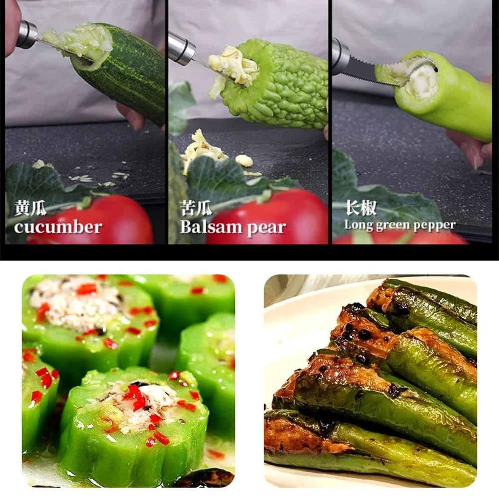 Stainless Steel Corer, Chili Corer Bitter Gourd Seed Remover, Core Digging Knife, Green Pepper Cutter, Seed Digging Tool