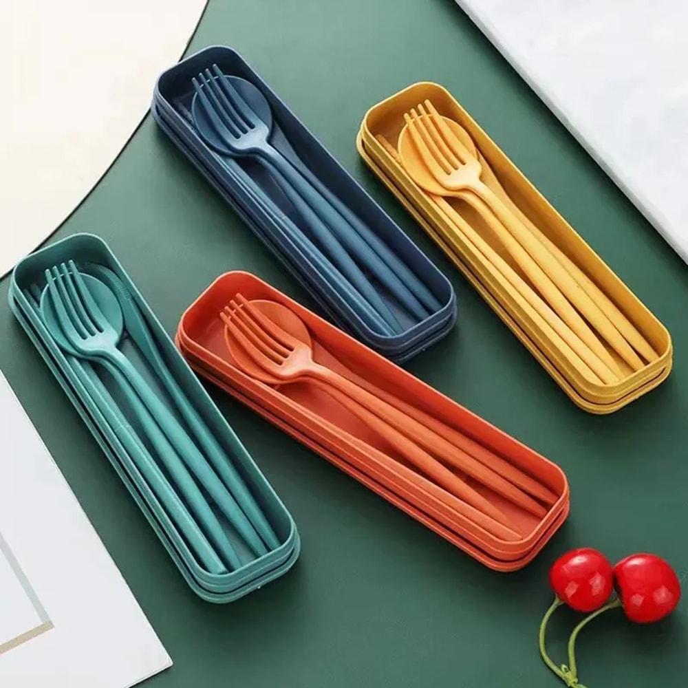 Wheat Straw Tableware Set, Portable Plastic Dinnerware, Knives, Forks, Spoons, Chopsticks, New Portuguese Design