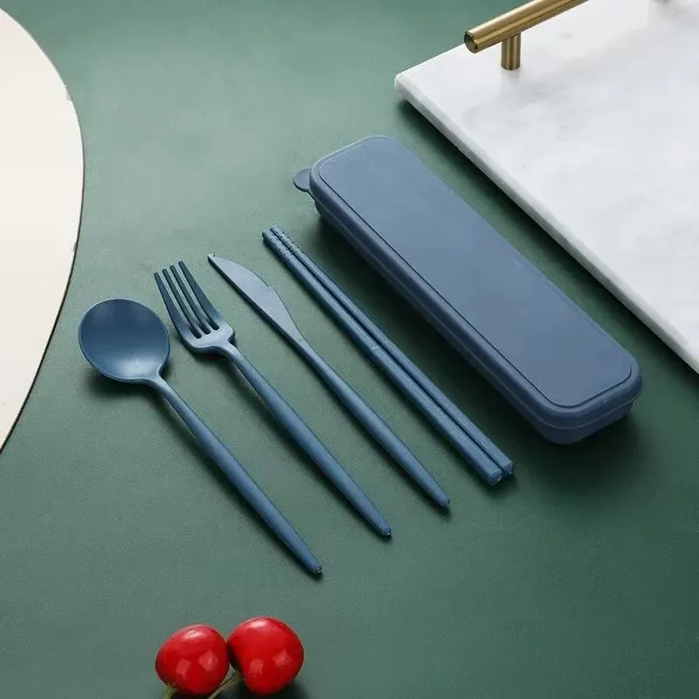 Wheat Straw Tableware Set, Portable Plastic Dinnerware, Knives, Forks, Spoons, Chopsticks, New Portuguese Design