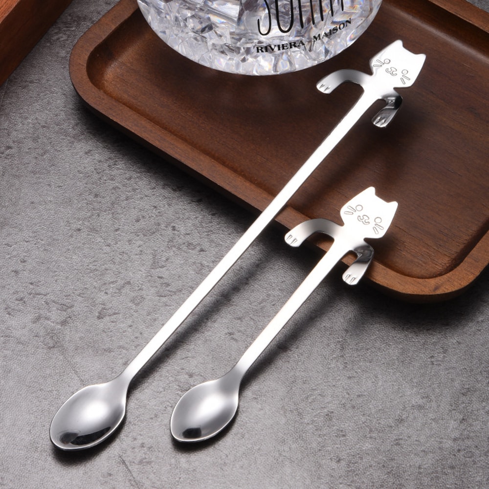 Stainless Steel Cat Spoon Creative Cartoon Hanging Edge Spoon Cute Coffee Spoon Goldplated Stirring 0