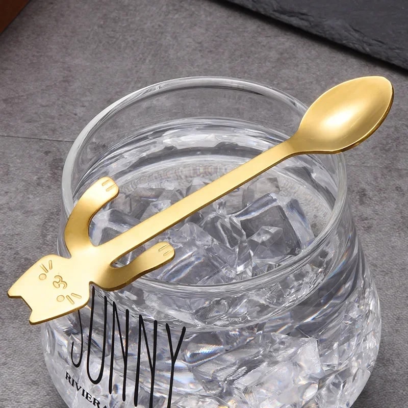 Stainless Steel Cat Spoon Creative Cartoon Hanging Edge Spoon Cute Coffee Spoon Goldplated Stirring 2