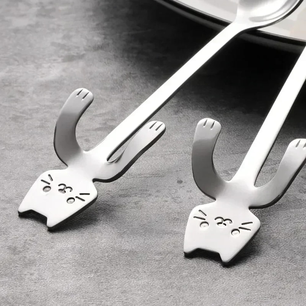 Stainless Steel Cat Spoon Creative Cartoon Hanging Edge Spoon Cute Coffee Spoon Goldplated Stirring 4