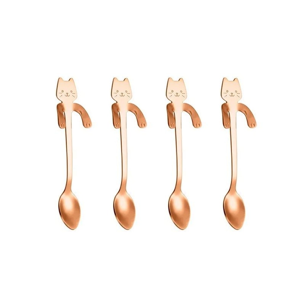 Stainless Steel Cat Spoon Creative Cartoon Hanging Edge Spoon Cute Coffee Spoon Goldplated Stirring 6