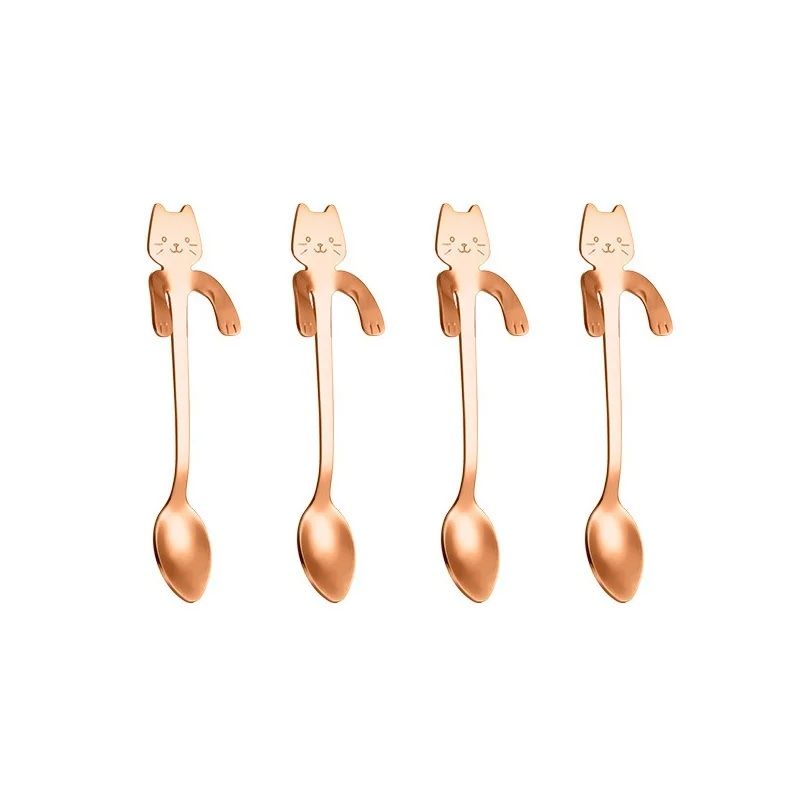 Stainless Steel Cat Spoon Creative Cartoon Hanging Edge Spoon Cute Coffee Spoon Goldplated Stirring 6