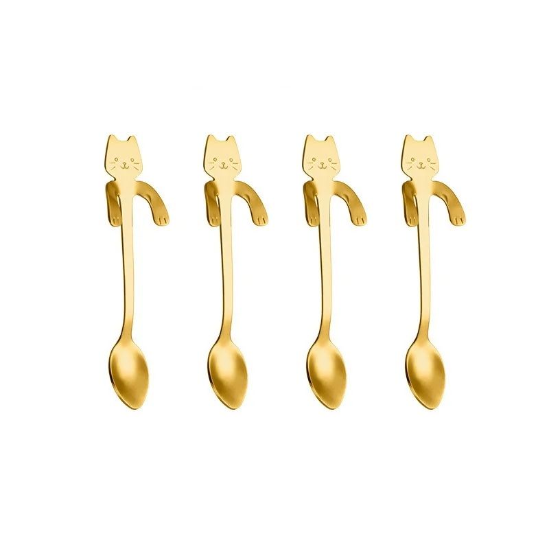Stainless Steel Cat Spoon Creative Cartoon Hanging Edge Spoon Cute Coffee Spoon Goldplated Stirring 7