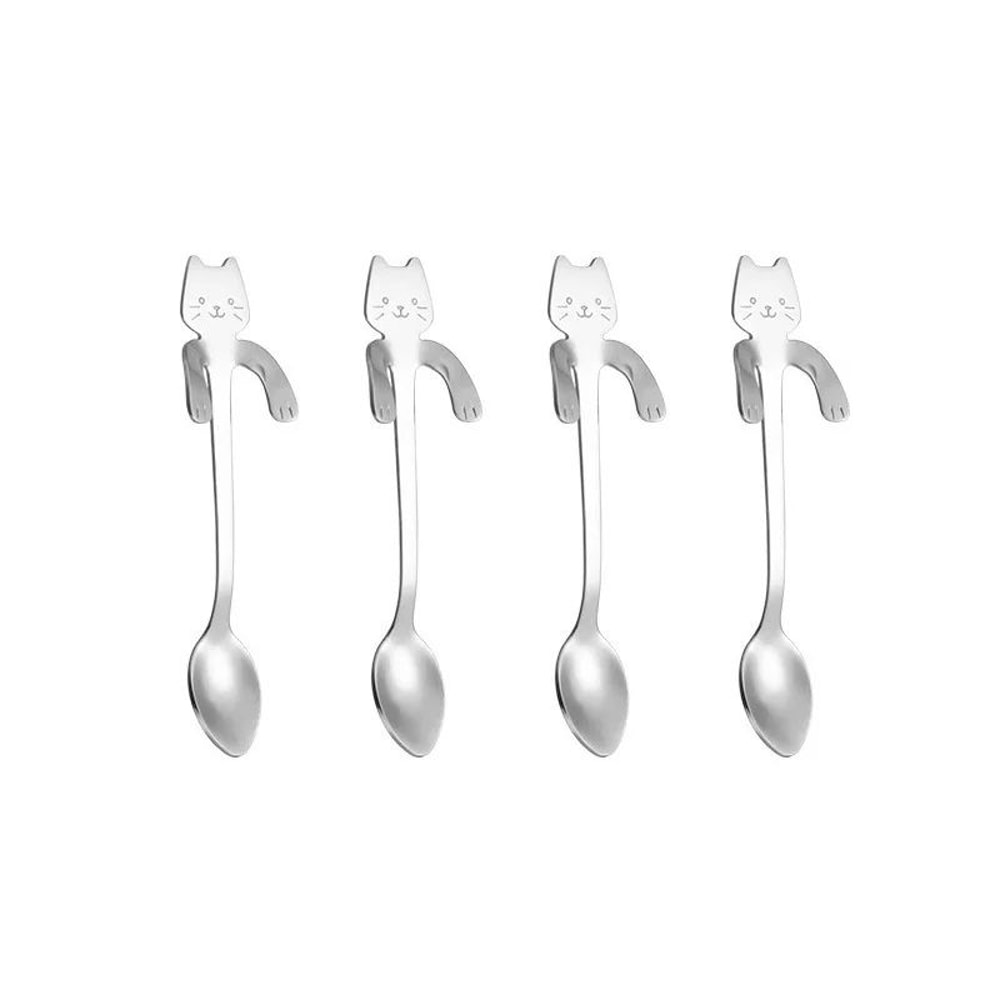 Stainless Steel Cat Spoon Creative Cartoon Hanging Edge Spoon Cute Coffee Spoon Goldplated Stirring 8