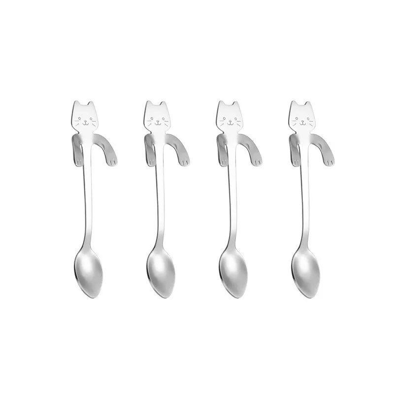 Stainless Steel Cat Spoon Creative Cartoon Hanging Edge Spoon Cute Coffee Spoon Goldplated Stirring 8