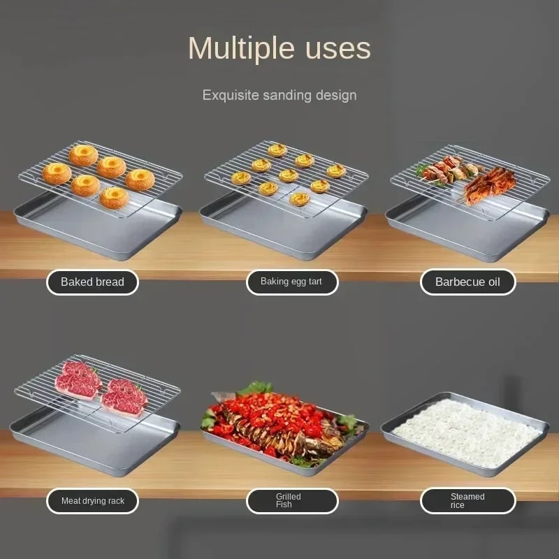 Stainless Steel Baking Pan Tray with Wire Rack, Cake Baking BBQ Pan Tray Plate for Oven, Brownie Rack, Cooking, Roasting