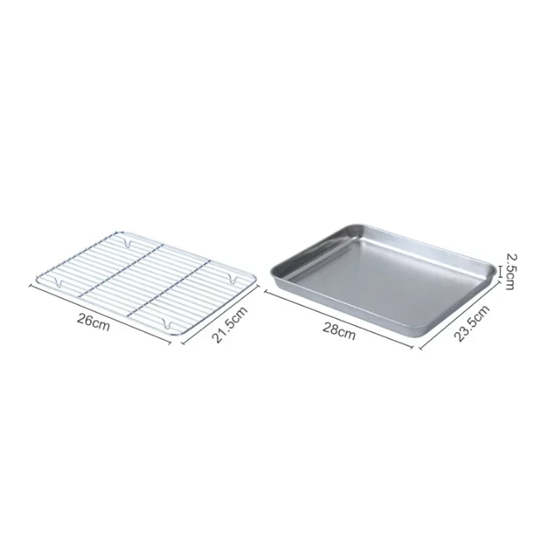Stainless Steel Baking Pan Tray with Wire Rack, Cake Baking BBQ Pan Tray Plate for Oven, Brownie Rack, Cooking, Roasting