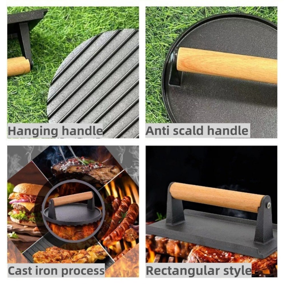 Iron Rectangular Meat Press HeavyDuty Round Steak Burger Press Barbecue Press For Flat Top Grill Ha 4