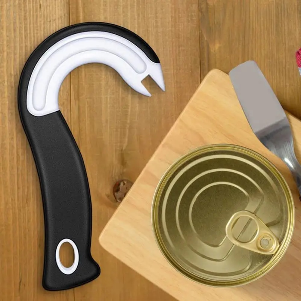 Portable J-Shaped Easy Grip Tin Openers, Non-Slip Jar Opener, Multifunctional Lid Opening Tools for Kitchen, Ring Pull