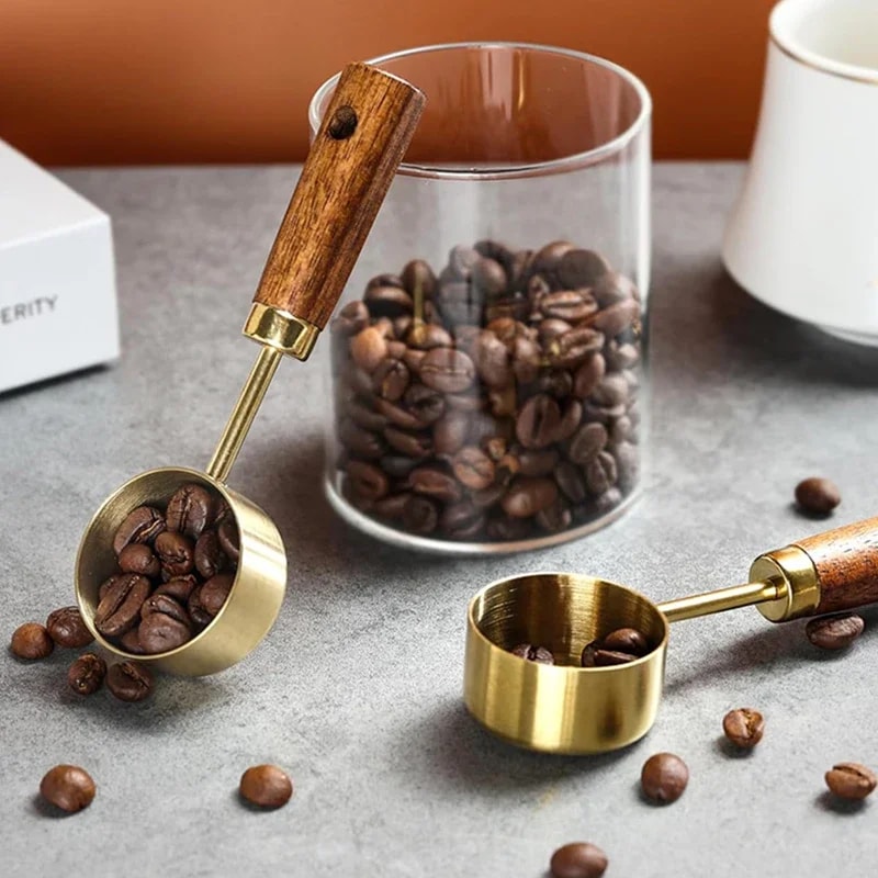 Stainless Steel Measuring Spoon With Wood Handle Tablespoon Coffee Scoop Sugar Powder Coffee Bean M 2