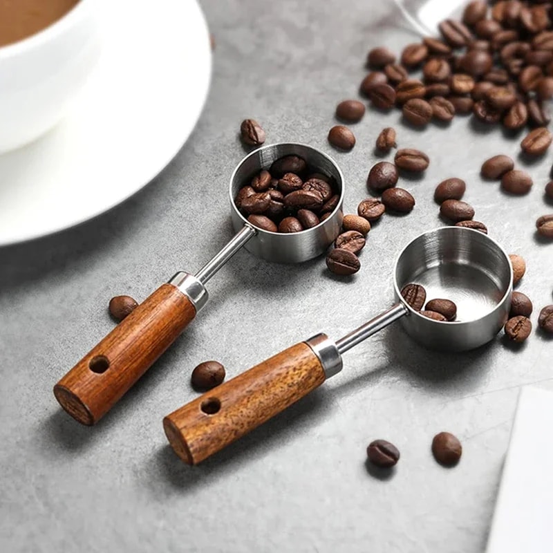 Stainless Steel Measuring Spoon With Wood Handle Tablespoon Coffee Scoop Sugar Powder Coffee Bean M 4