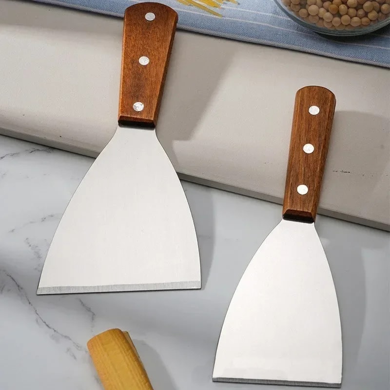 Wooden Handle Stainless Steel Oblique Spatula Steak Scraper Burger Pizza Shovel Kitchen Cooking To 2