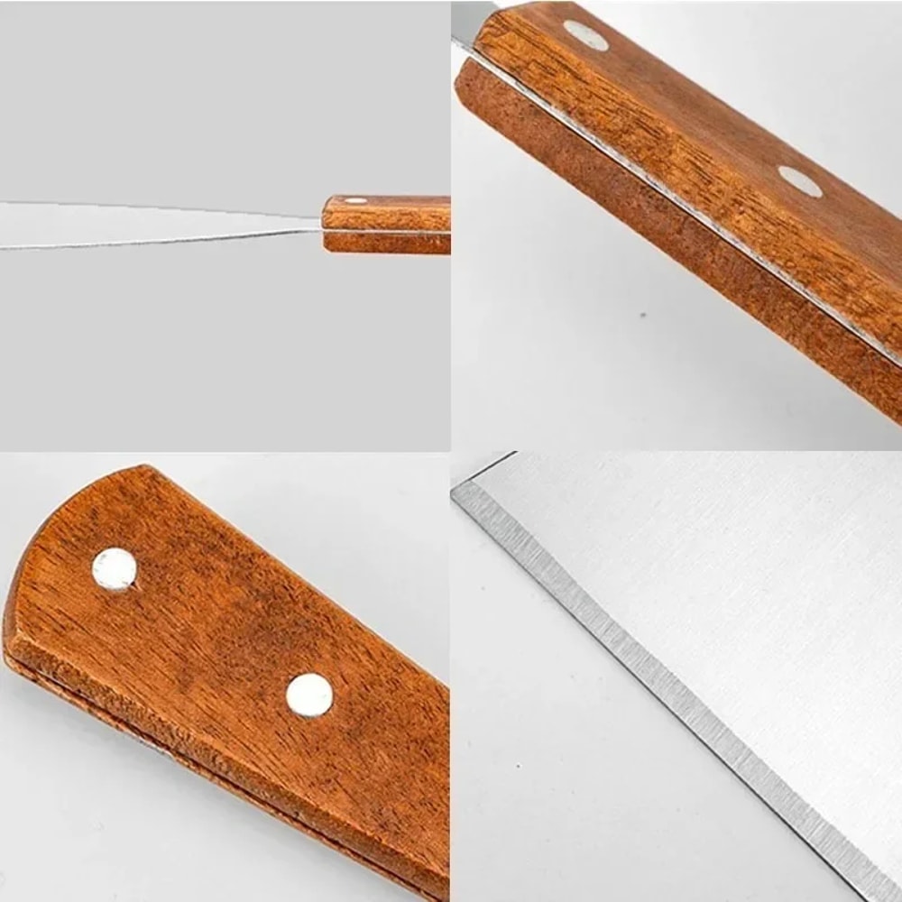 Wooden Handle Stainless Steel Oblique Spatula Steak Scraper Burger Pizza Shovel Kitchen Cooking To 4