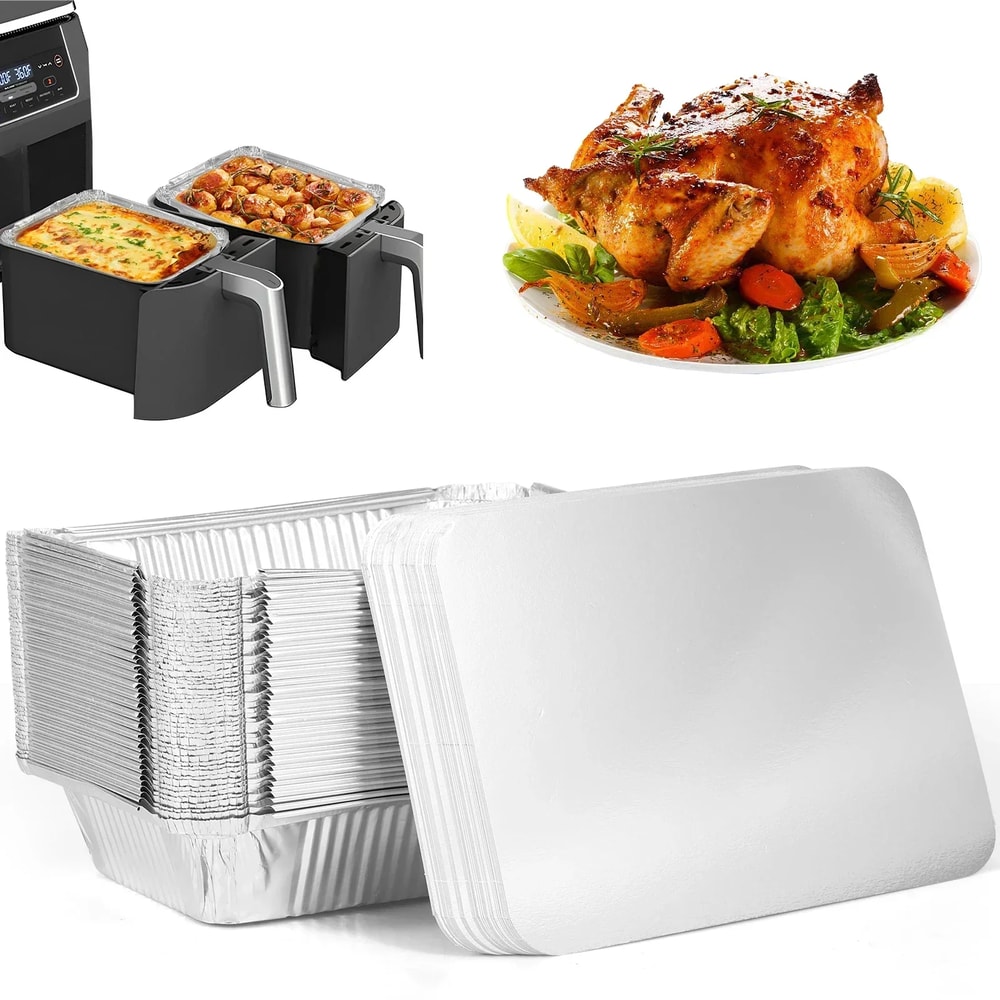 Aluminum Foil Trays with Lids, Non-Stick Baking Pans, Food Grade BBQ Bowl for Air Fryer, Oven, Baking, Cooking, Kitchen