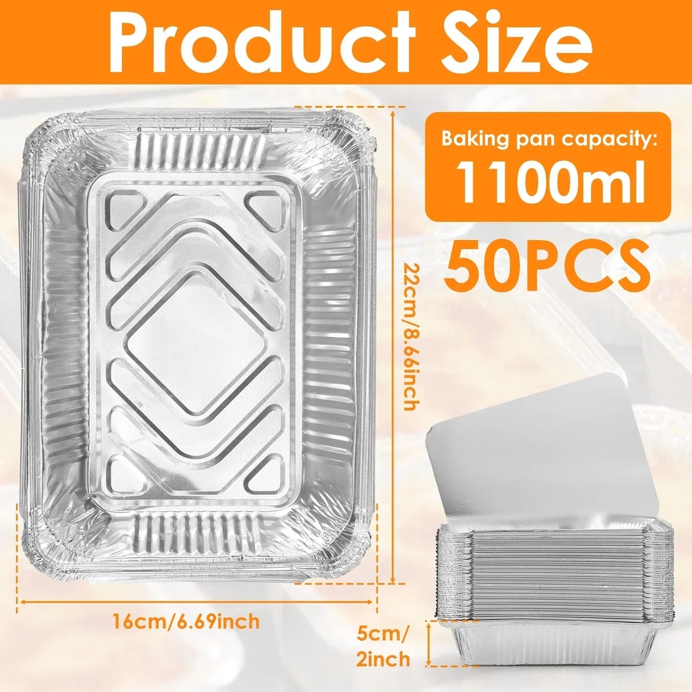Aluminum Foil Trays with Lids, Non-Stick Baking Pans, Food Grade BBQ Bowl for Air Fryer, Oven, Baking, Cooking, Kitchen