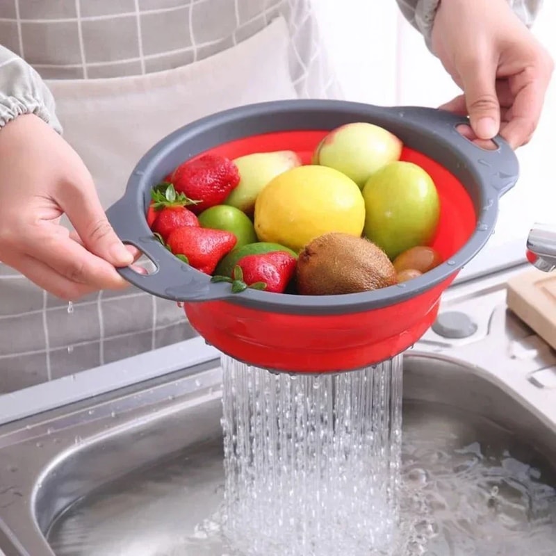 Round Folding Drain Basket Fruit Vegetable Washing Basket Foldable Strainer Colander Collapsible Dr