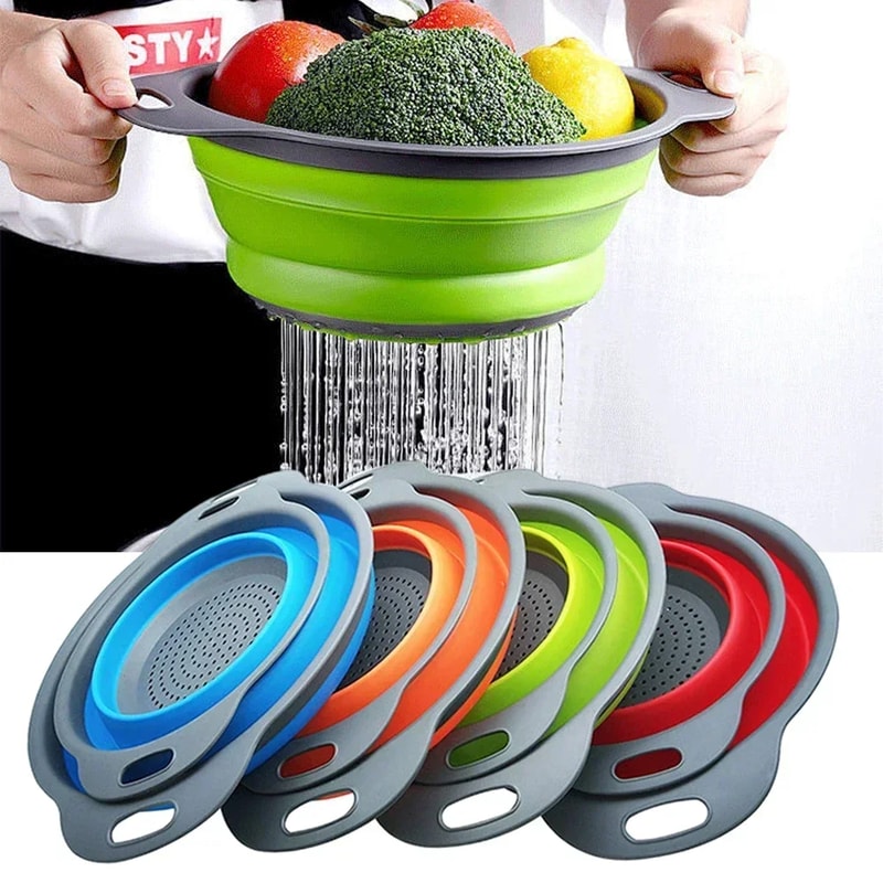 Round Folding Drain Basket Fruit Vegetable Washing Basket Foldable Strainer Colander Collapsible Dr