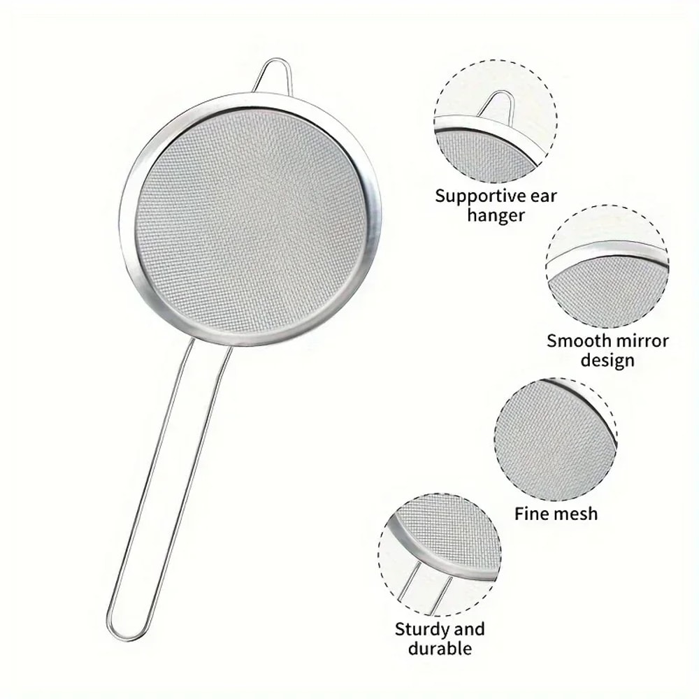Stainless Steel Fine Mesh Food Strainer Sifter With Handle Flour Sieve Sifter For Baking Juice And