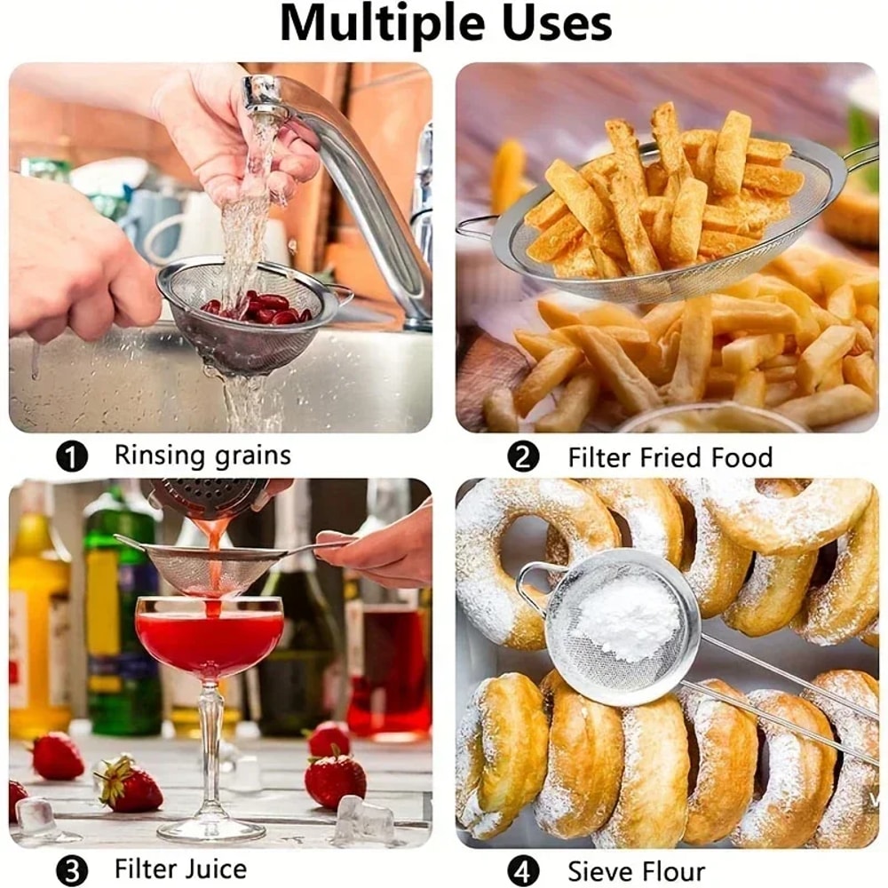 Stainless Steel Fine Mesh Food Strainer Sifter With Handle Flour Sieve Sifter For Baking Juice And