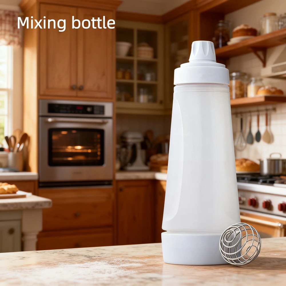 Handheld Pancake Batter Mixer Bottle With Measurement Marks Cream Whisk Blender Ball Dispenser Waff 1