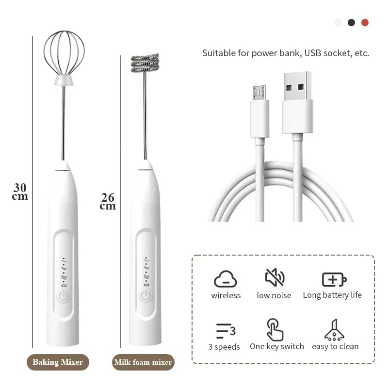 Portable USB Electric Egg Beater Household Kitchen Handheld Egg White Frother Coffee Whipping Foam 2