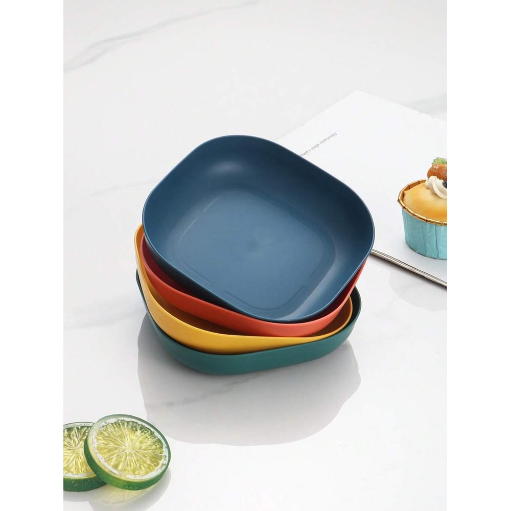 Square Reusable Plastic Dessert Plates, Durable Tableware for Camping, Dishwasher and Microwave Safe