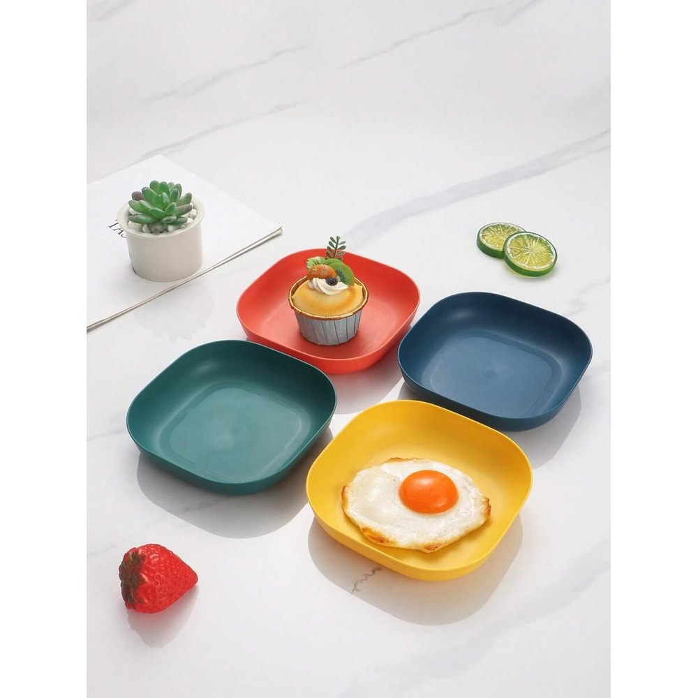 Square Reusable Plastic Dessert Plates, Durable Tableware for Camping, Dishwasher and Microwave Safe