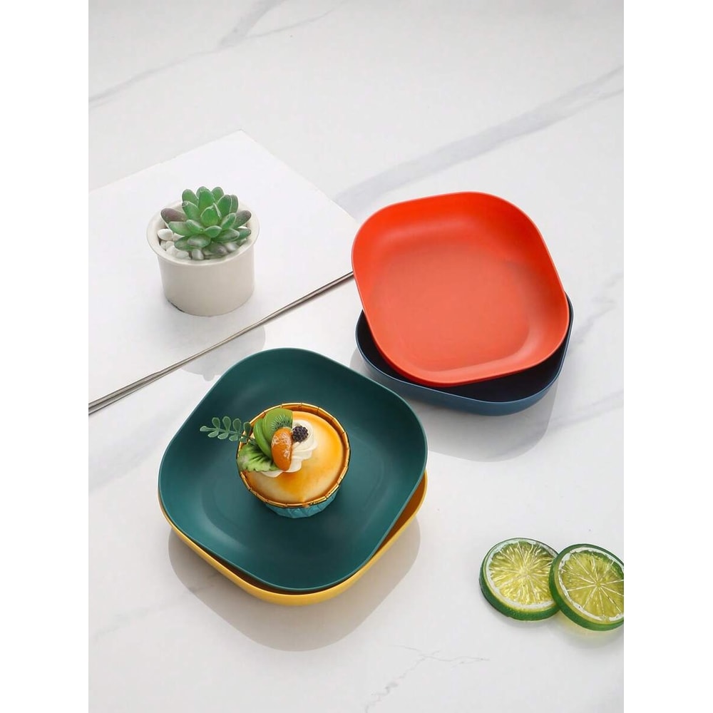 Square Reusable Plastic Dessert Plates, Durable Tableware for Camping, Dishwasher and Microwave Safe