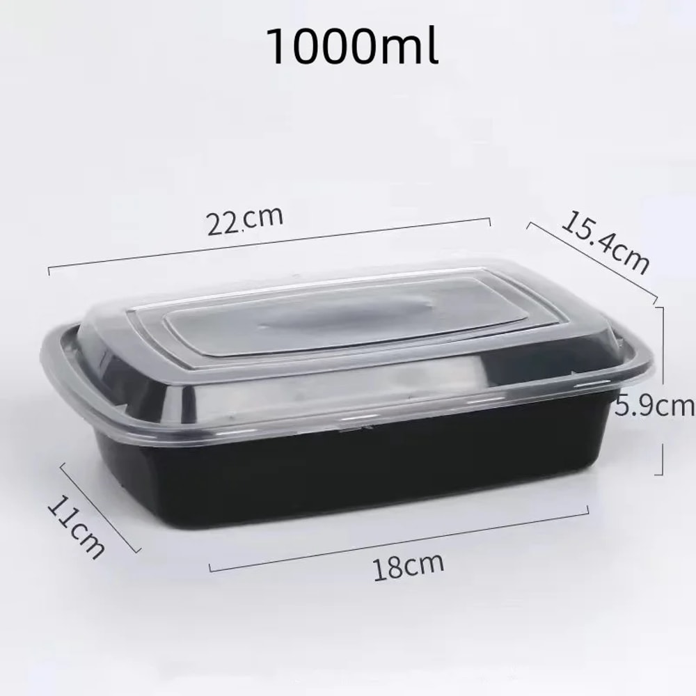 Thick Disposable Takeaway Lunch Box Microwave Heated Rectangular Black Plastic Bowl Food Packaging 6
