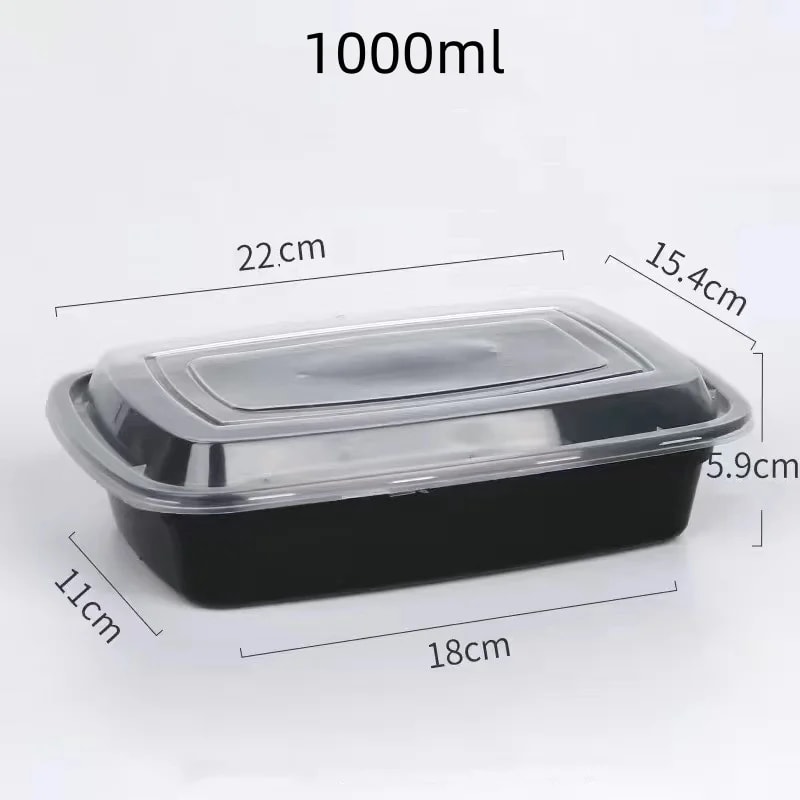 Thick Disposable Takeaway Lunch Box Microwave Heated Rectangular Black Plastic Bowl Food Packaging 6