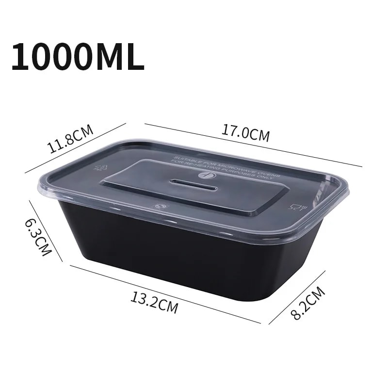 Thick Disposable Takeaway Lunch Box Microwave Heated Rectangular Black Plastic Bowl Food Packaging 7