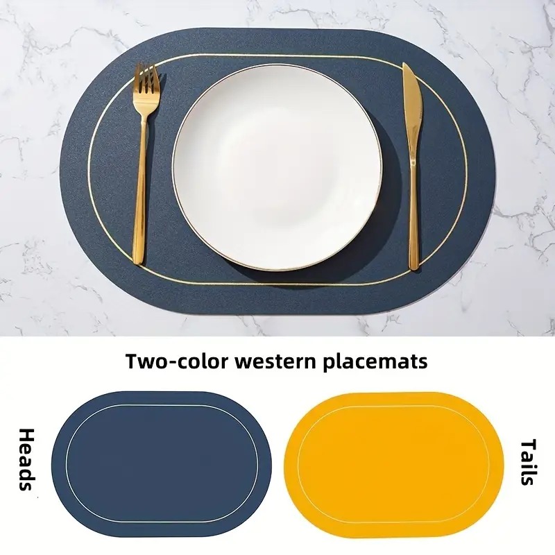 Color Blocking Table Leather Placemats, Heat-Resistant, Non-Slip Waterproof Place Mats for Dining, Washable Insulation